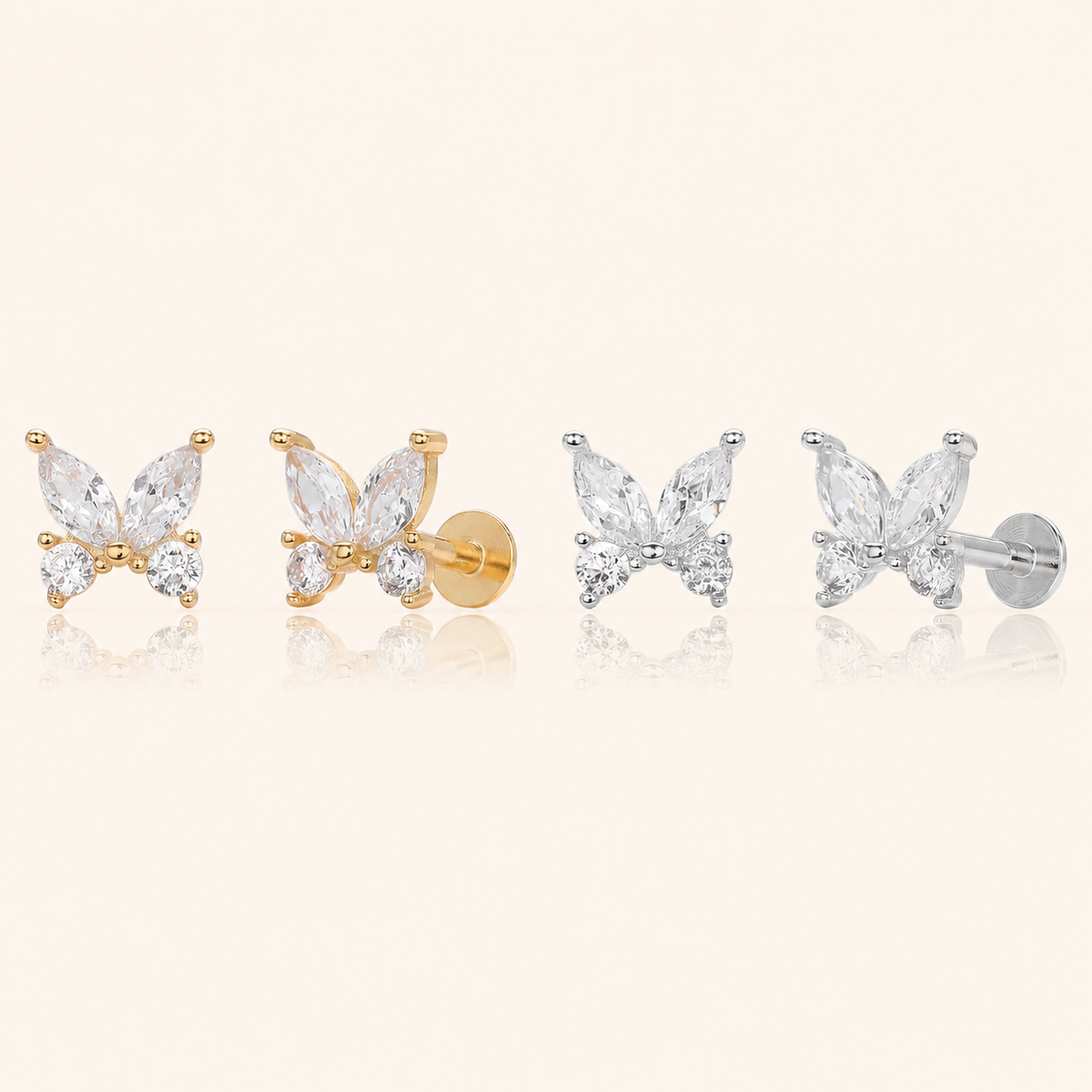 Sterling Silver Butterfly Zirconia Flat Back Earrings