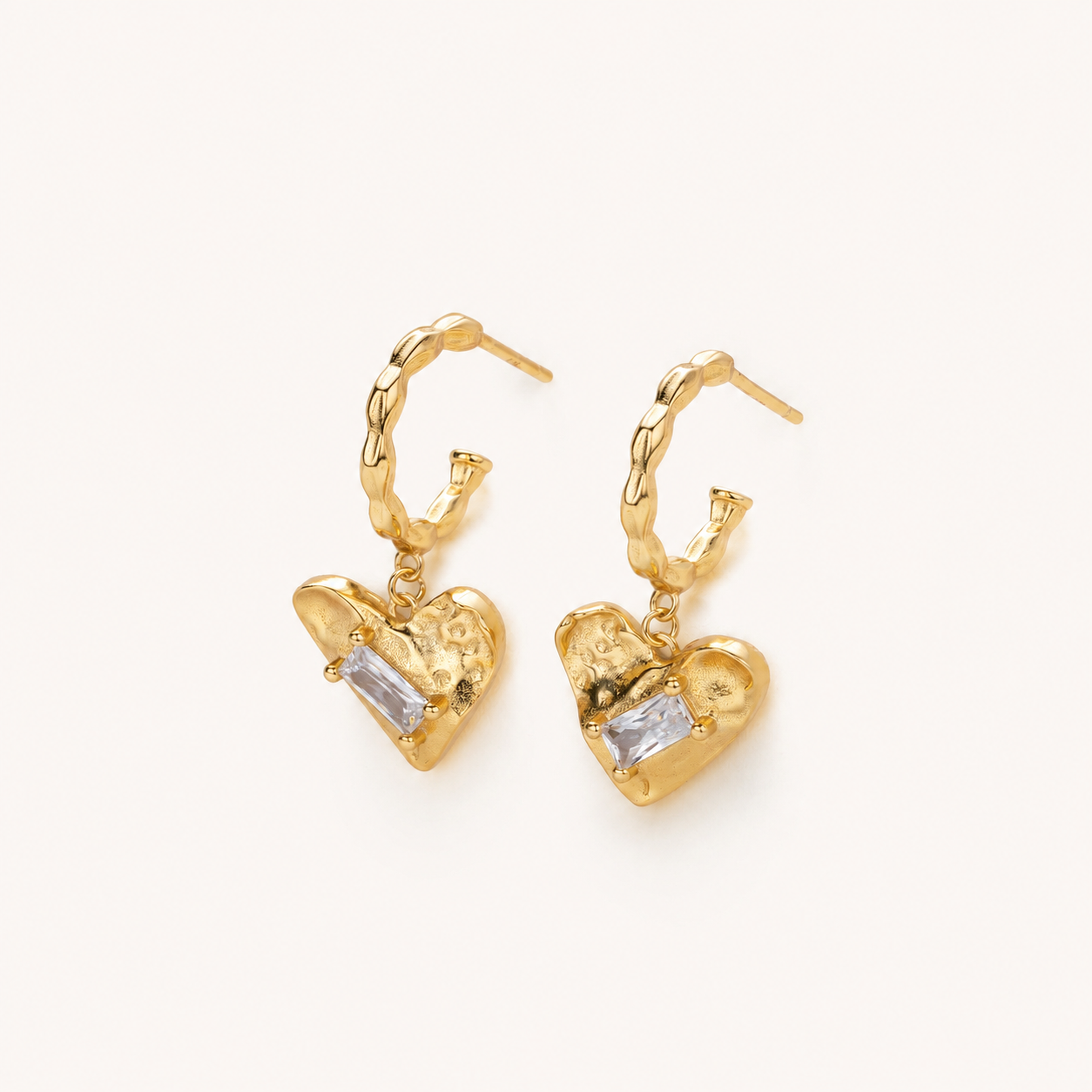 Sterling Silver Zirconia Heart Stud Earrings detail