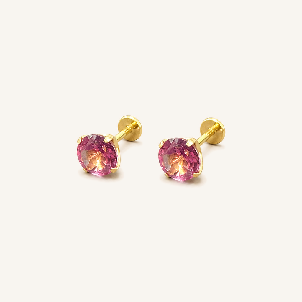 Titanium Pink Topaz Flat Back Stud Earrings