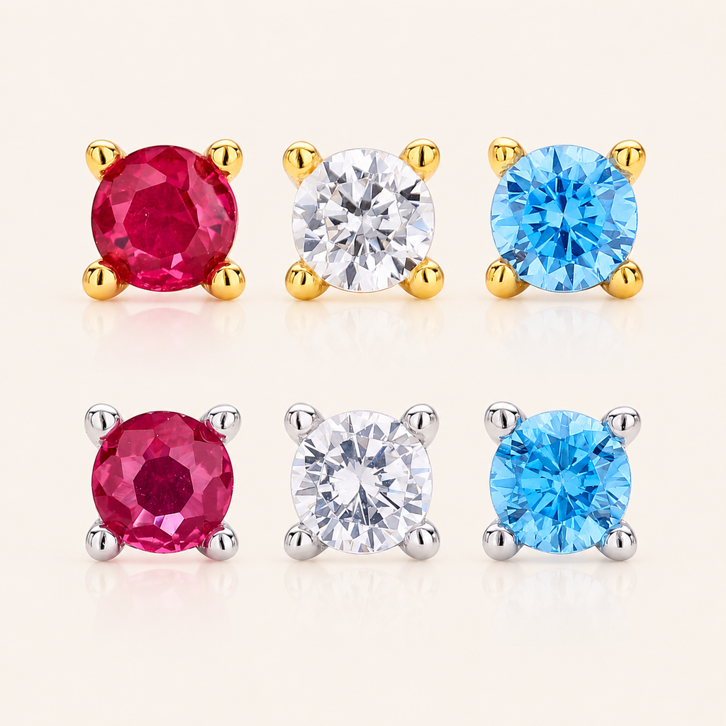 Sterling Silver Classic Zirconia Solitaire Stud Earrings