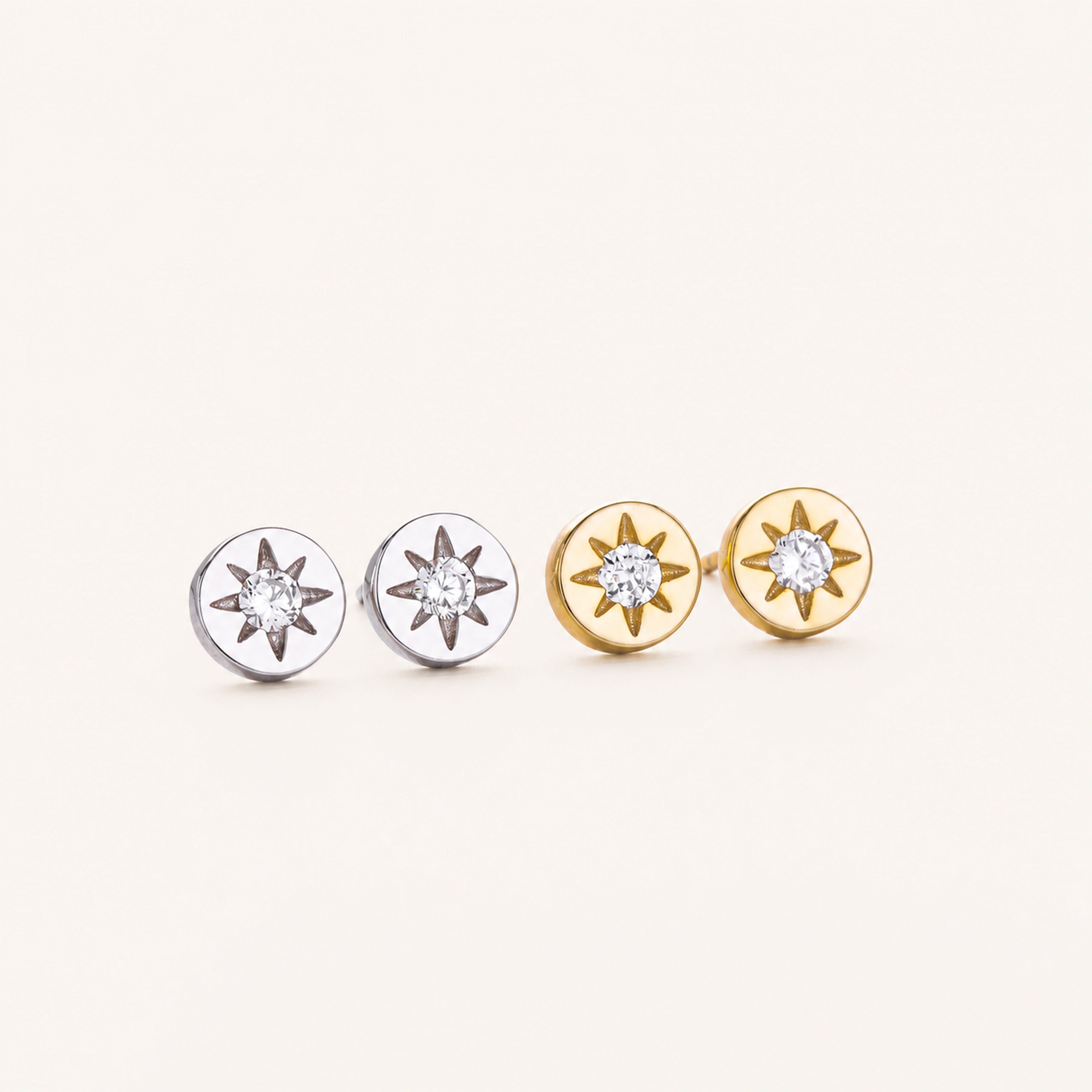 Sterling Silver Eight-Point Star Solitaire Stud Earrings detail