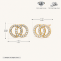 Sterling Silver Double Ring Zirconia Wrap Stud Earrings - Gold