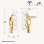 Sterling Silver Bamboo Pearl Stud Earrings - Gold