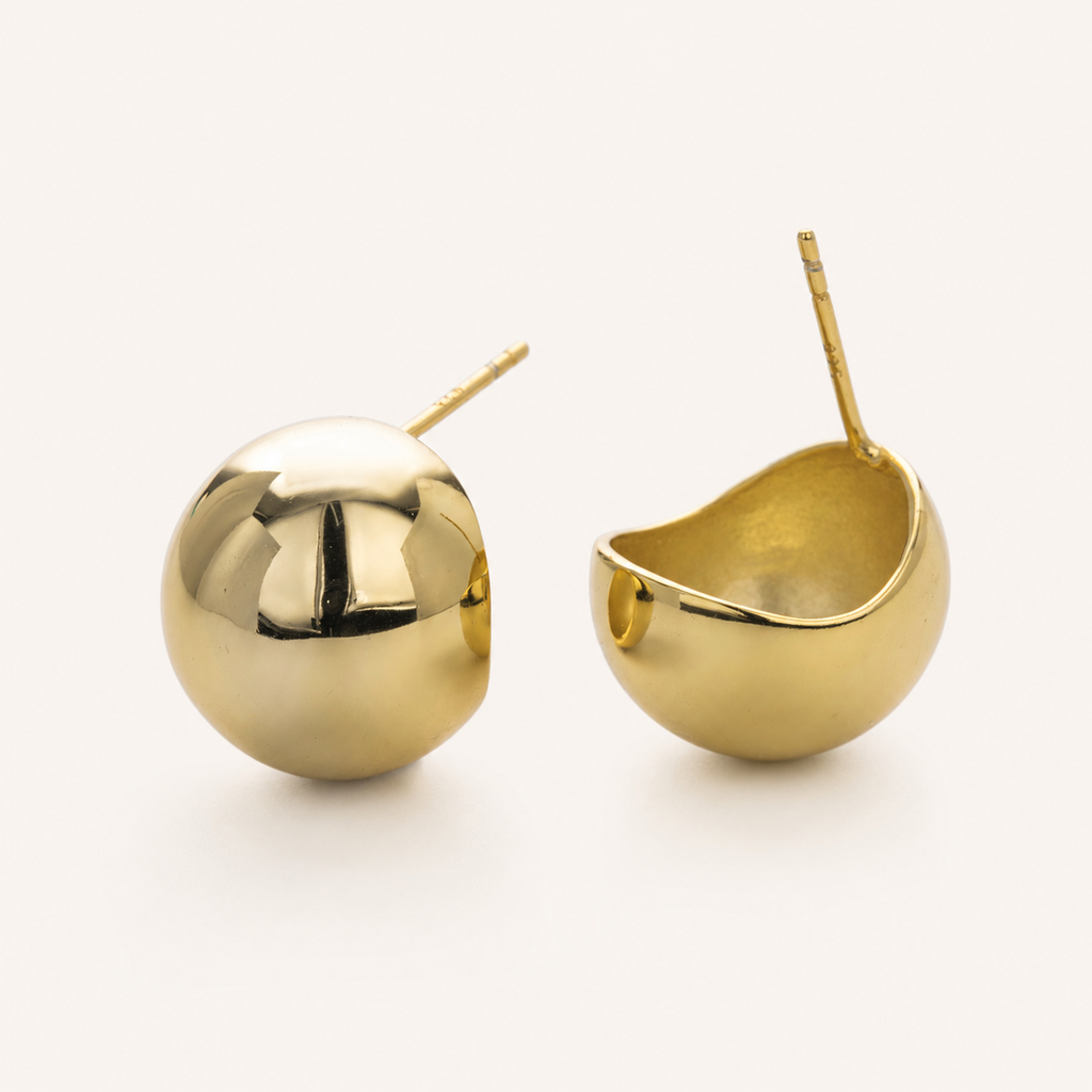 Sterling Silver Polished Half-Circle Stud Earrings detail