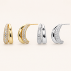 Sterling Silver Crescent Moon Zirconia Stud Earrings
