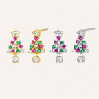 Sterling Silver Christmas Tree Zirconia Stud Earrings