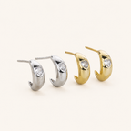 Sterling Silver Zirconia Crescent Moon Stud Earrings detail