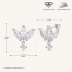 Sterling Silver Zirconia Crown Flat Back Earrings - Platinum