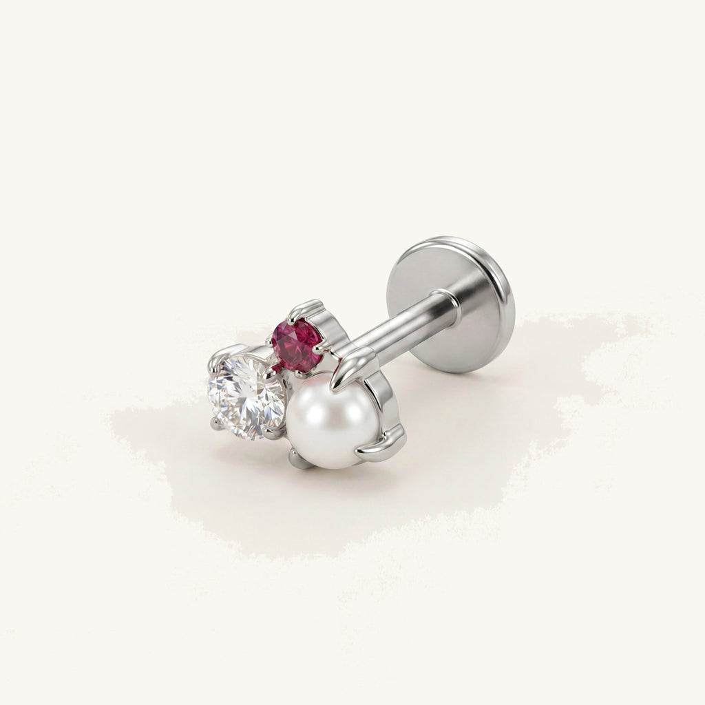 Pearl Cluster Titanium Stud Earrings - Silver