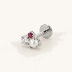 Pearl Cluster Titanium Stud Earrings - Silver