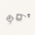 Sterling Silver Openwork Diamond Zirconia Flat Back Earrings detail view
