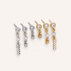 Sterling Silver Pearl & Zirconia Chain Drop Stud Earrings detail