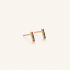 Sterling Silver Rainbow Rectangle Zirconia Stud Earrings detail