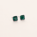 Sterling Silver Square Emerald-Green Zirconia Stud Earrings detail view