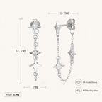 Sterling Silver Star Zirconia Tassel Drop Stud Earrings - Platinum