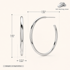 Sterling Silver Polished Round Hoop Earrings - Platinum / 30mm