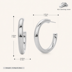 Sterling Silver Polished C-Shape Hoop Earrings - Platinum / 30mm