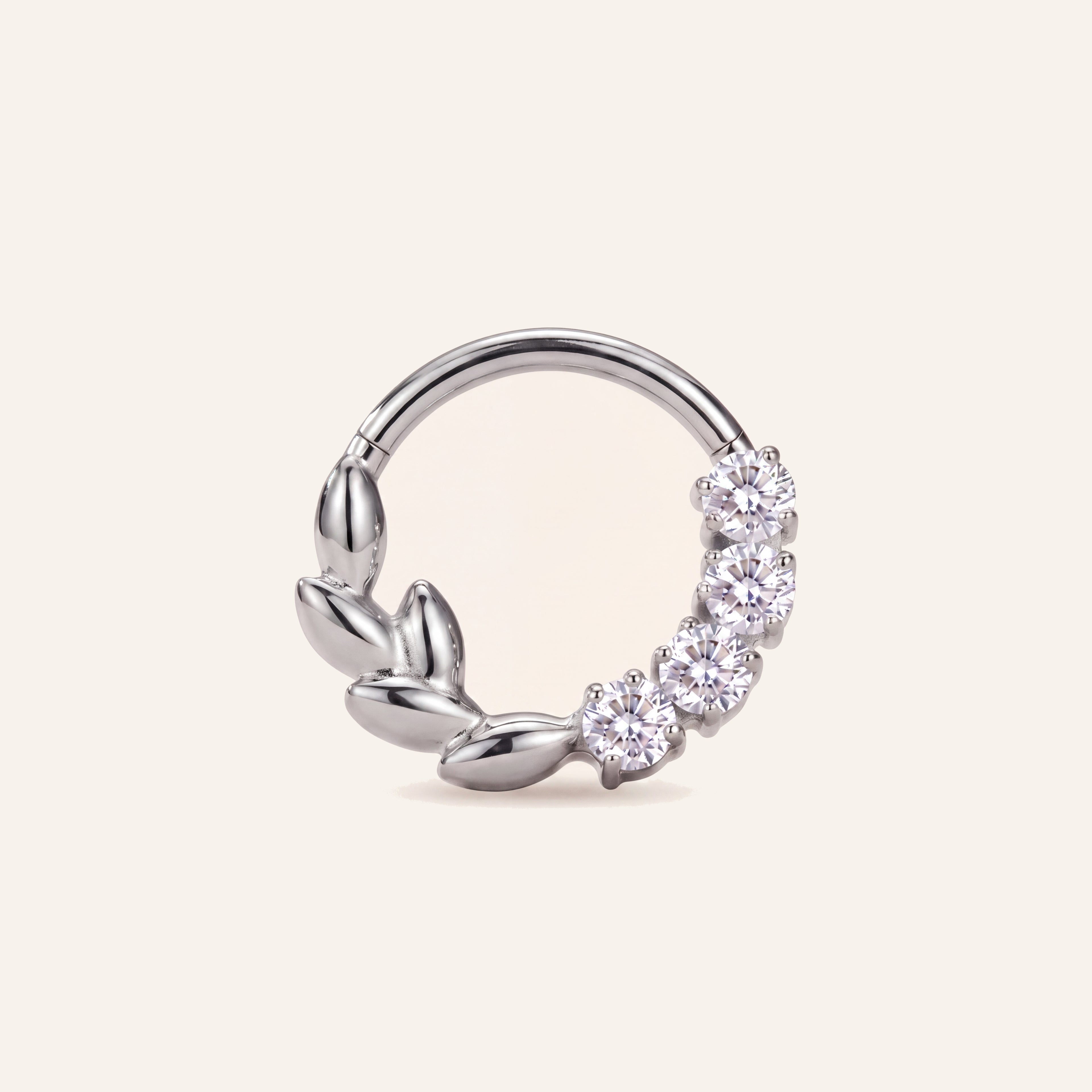 Olive Branch Crystal Titanium Hoop Earrings - Silver