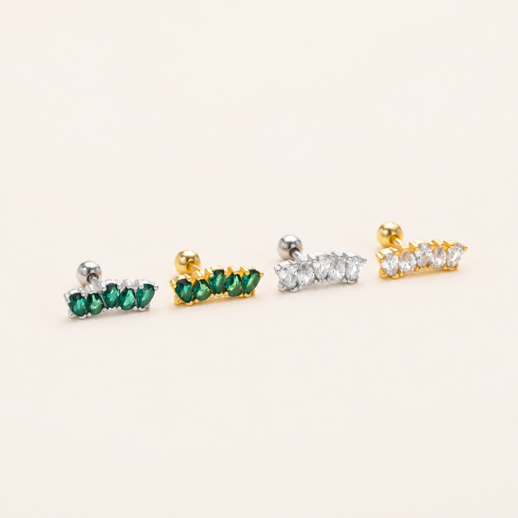 Sterling Silver Emerald-Green Teardrop Zirconia Flat Back Earrings detail