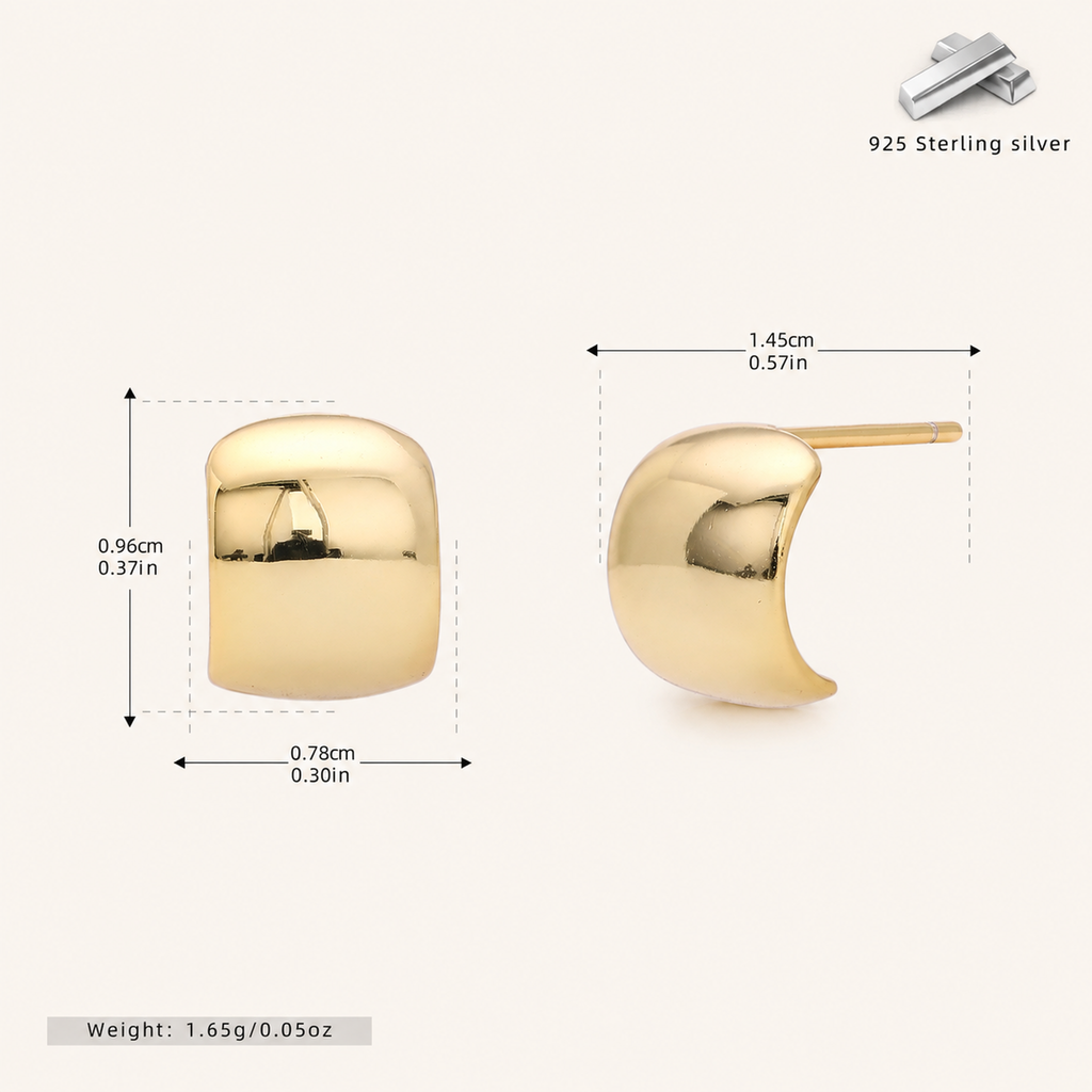 Sterling Silver Polished Arch Stud Earrings - Gold