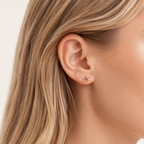 Sterling Silver Colorful Zirconia Stud Earrings worn on the ear