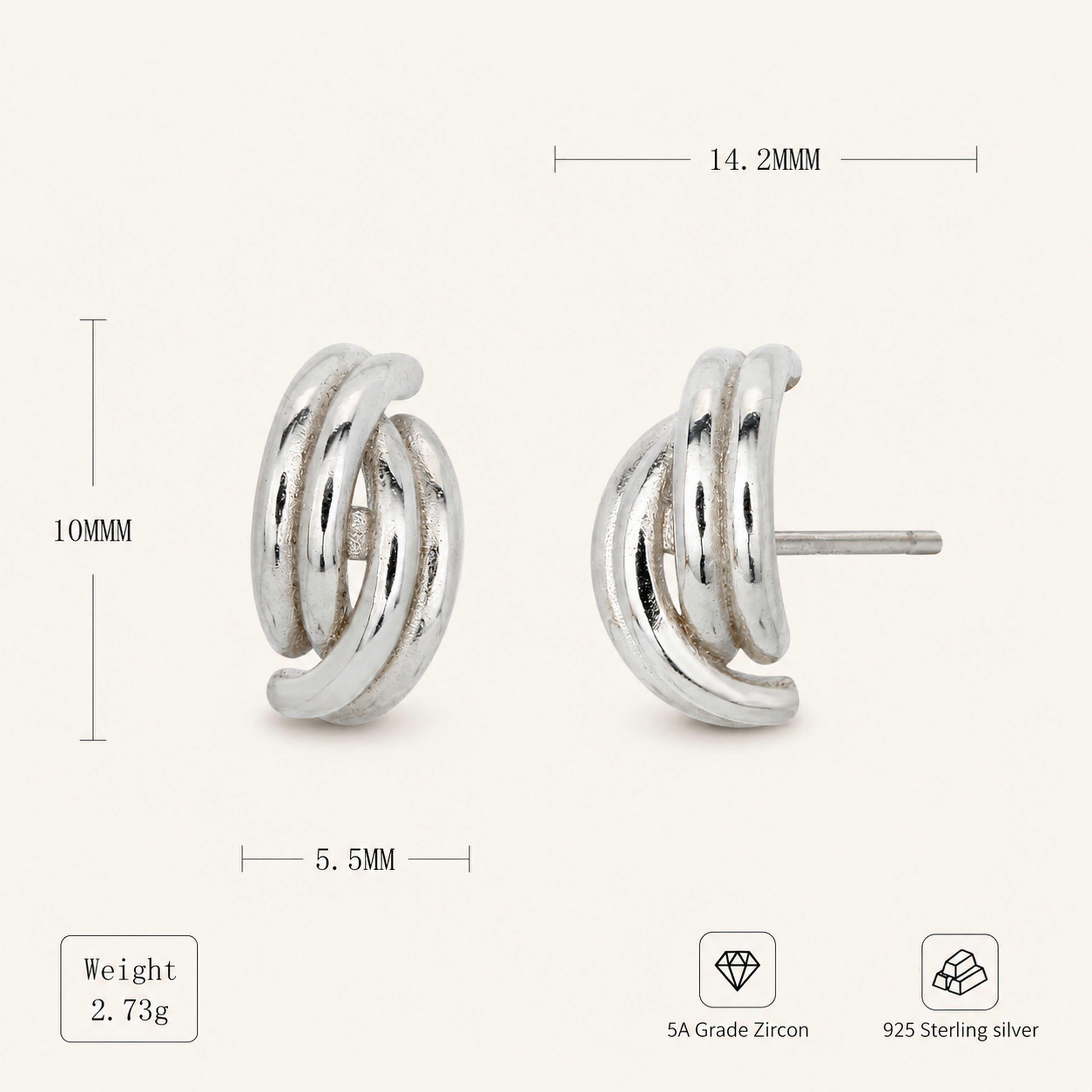Sterling Silver Minimalist Oval Stud Earrings - Platinum
