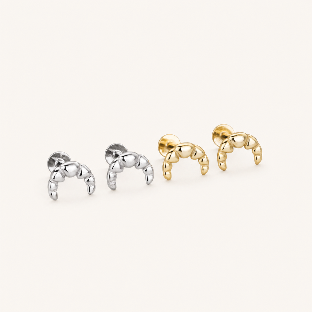 Sterling Silver Croissant Twist Flat Back Earrings detail