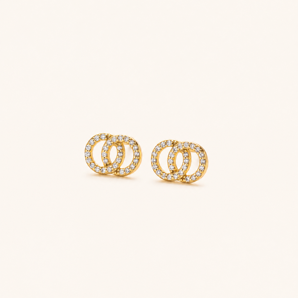 Sterling Silver Double Ring Zirconia Wrap Stud Earrings detail