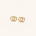 Sterling Silver Double Ring Zirconia Wrap Stud Earrings detail