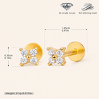 Sterling Silver Four-Leaf Clover Zirconia Flat Back Earrings - Gold / 3.5mm