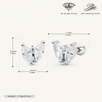 Sterling Silver Marquise Zirconia Butterfly Flat Back Earrings - Platinum