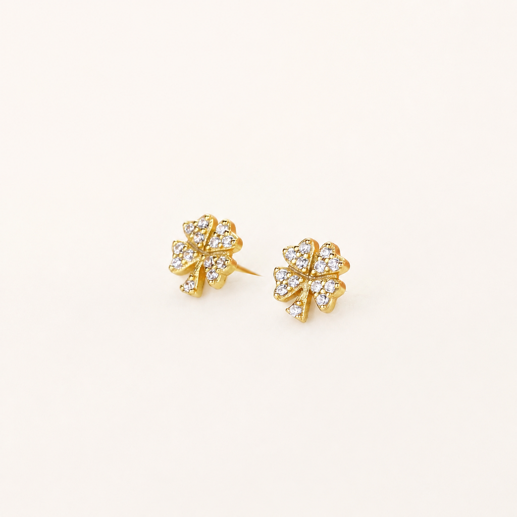 Sterling Silver Four-Leaf Clover Stud Earrings detail