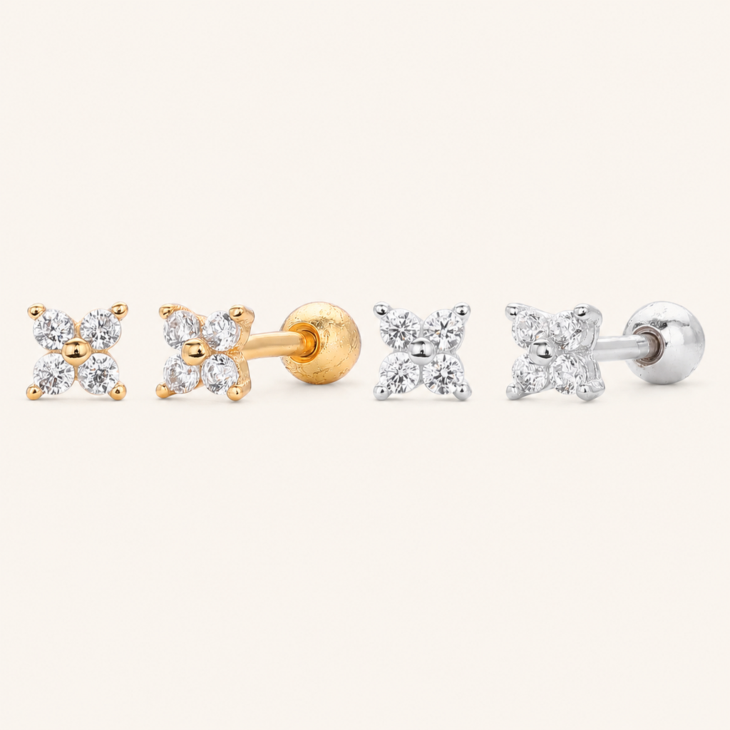 Sterling Silver Three-Stone Zirconia Cartilage Flat Back Earrings