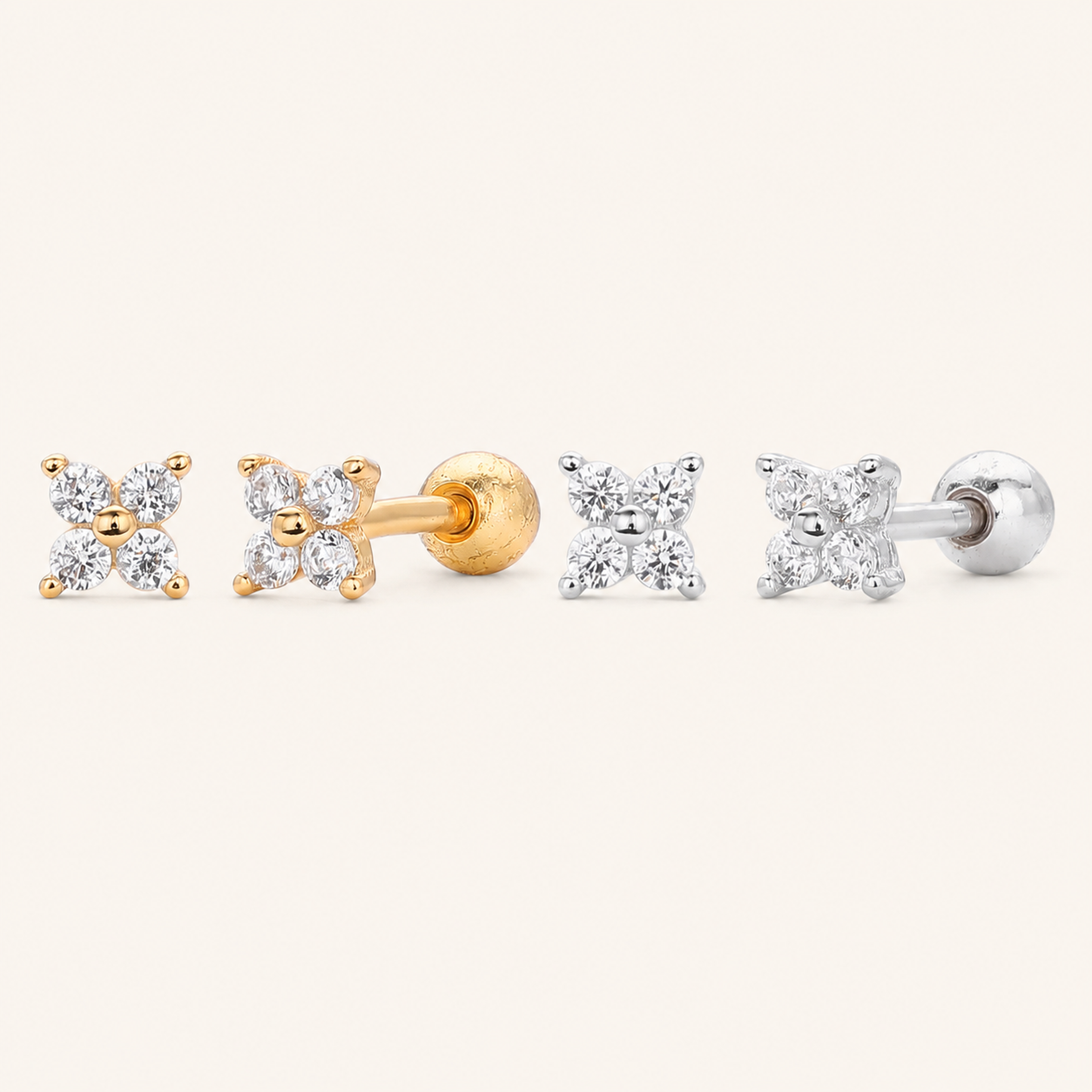 Sterling Silver Three-Stone Zirconia Cartilage Flat Back Earrings