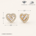 Sterling Silver Zirconia Heart Stud Earrings - Gold