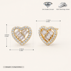 Sterling Silver Zirconia Heart Stud Earrings - Gold