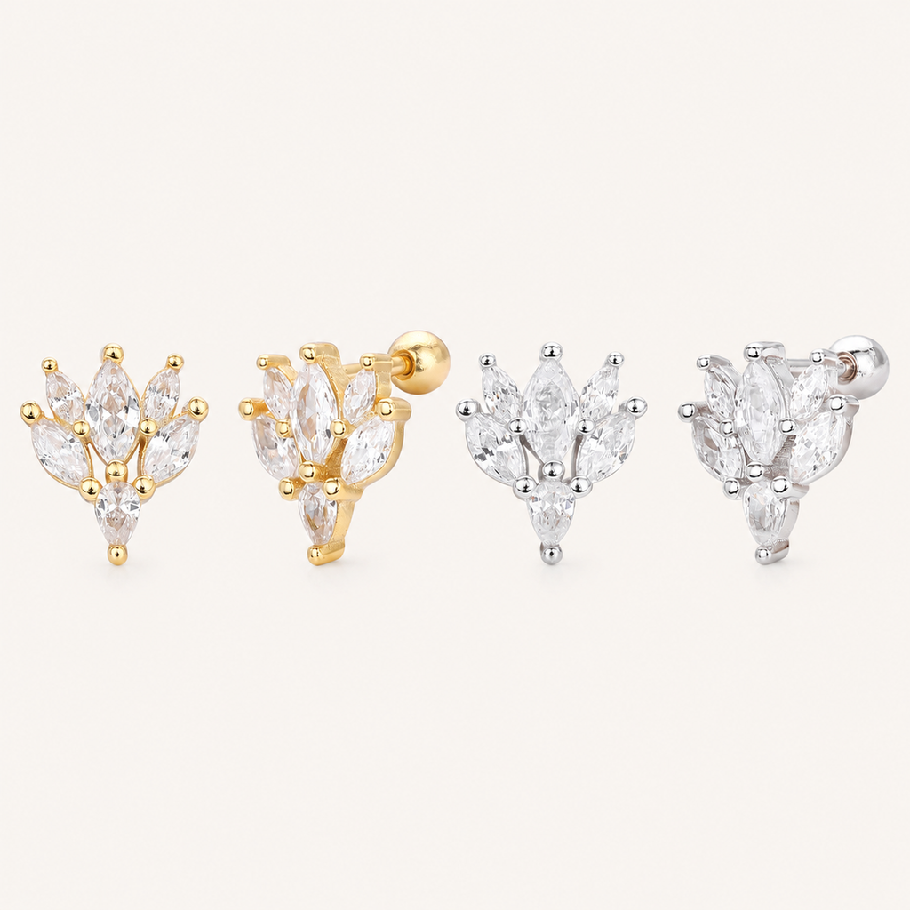 Sterling Silver Marquise Zirconia Flat Back Earrings