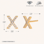 Sterling Silver Pave Initial Letter Stud Earrings - Gold / X