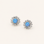 Sterling Silver Opal Flower Stud Earrings detail
