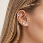 Sterling Silver Four-Prong Zirconia Flat Back Earrings worn on the ear