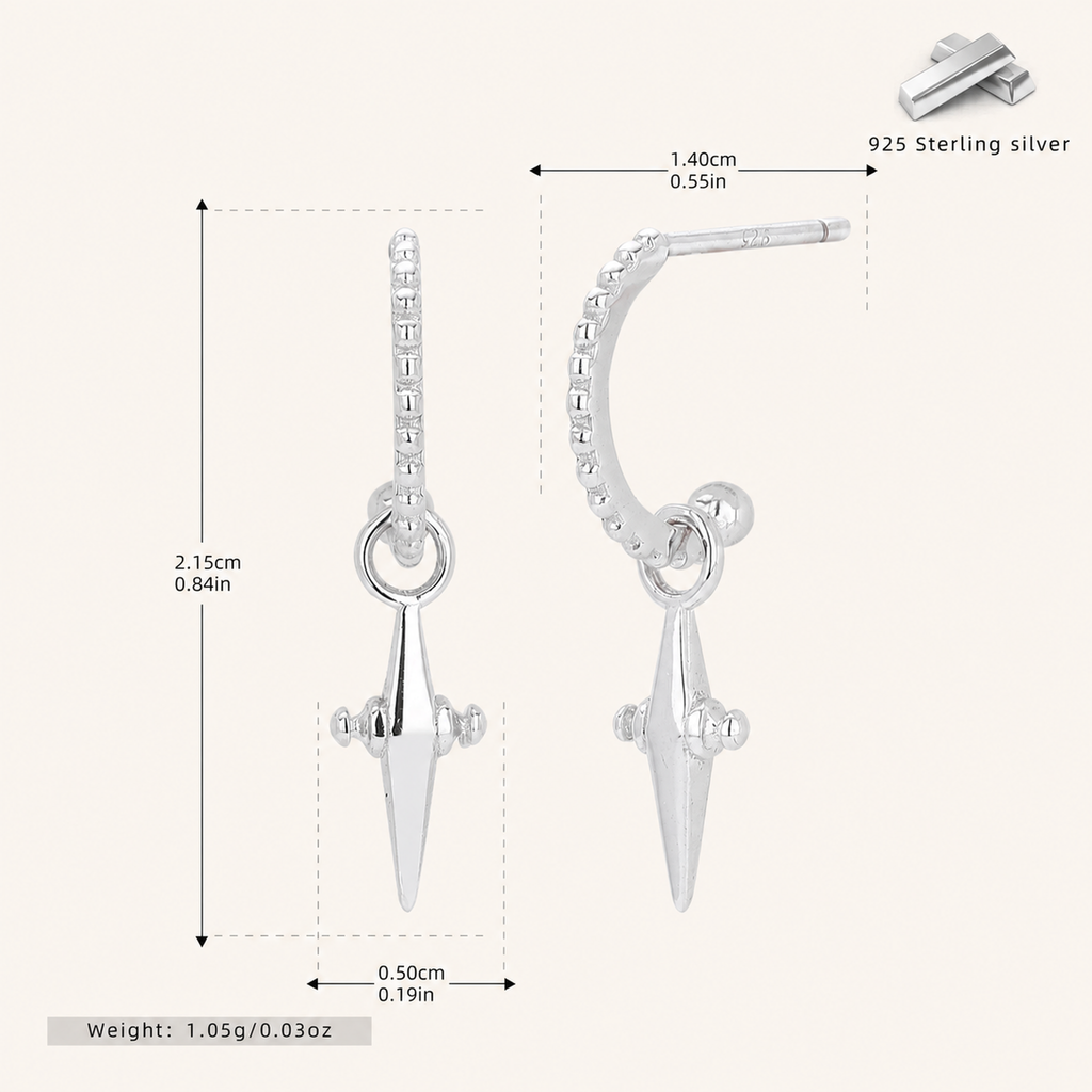 Sterling Silver Cross & Star Chain Drop Stud Earrings - Platinum