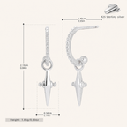 Sterling Silver Cross & Star Chain Drop Stud Earrings - Platinum