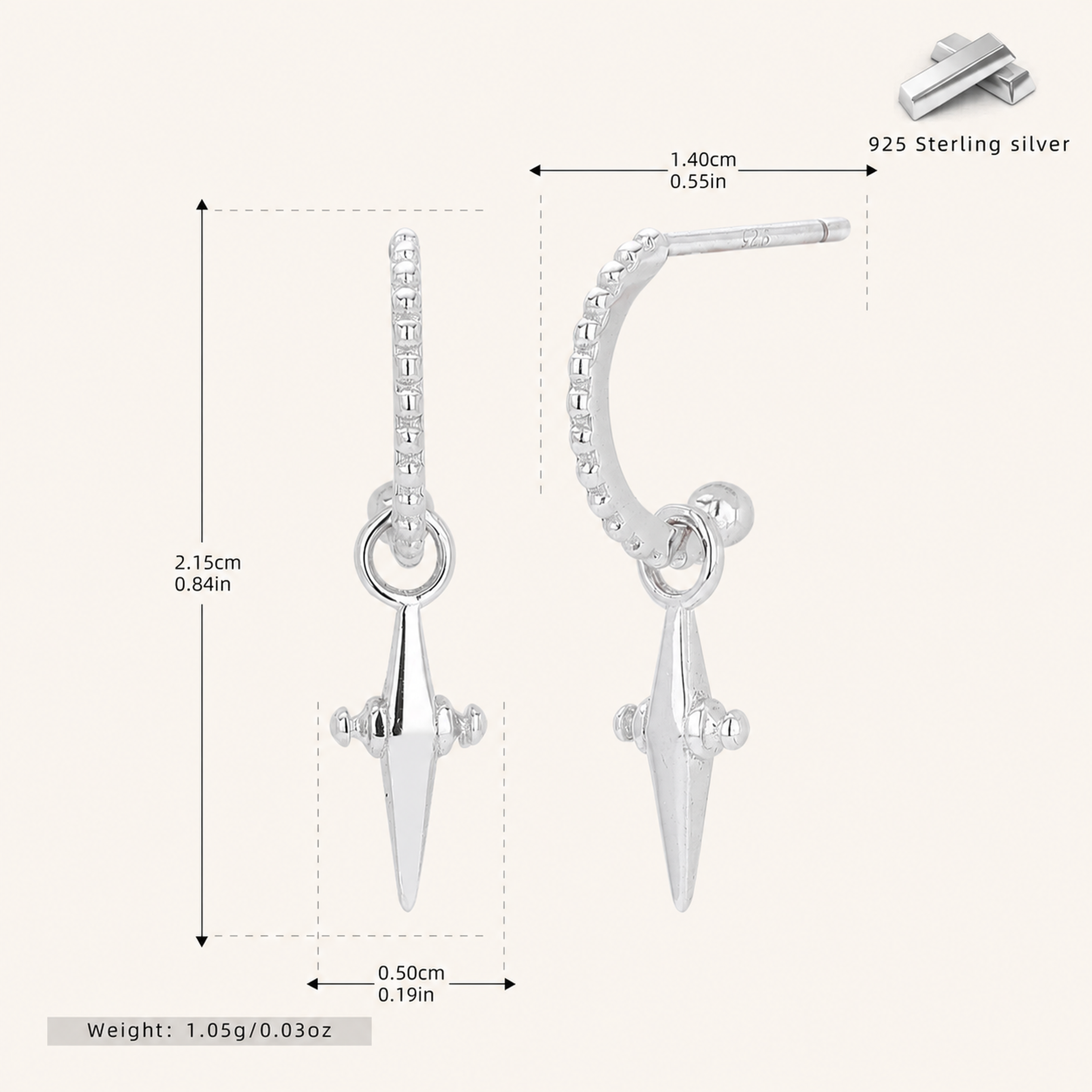 Sterling Silver Cross & Star Chain Drop Stud Earrings - Platinum