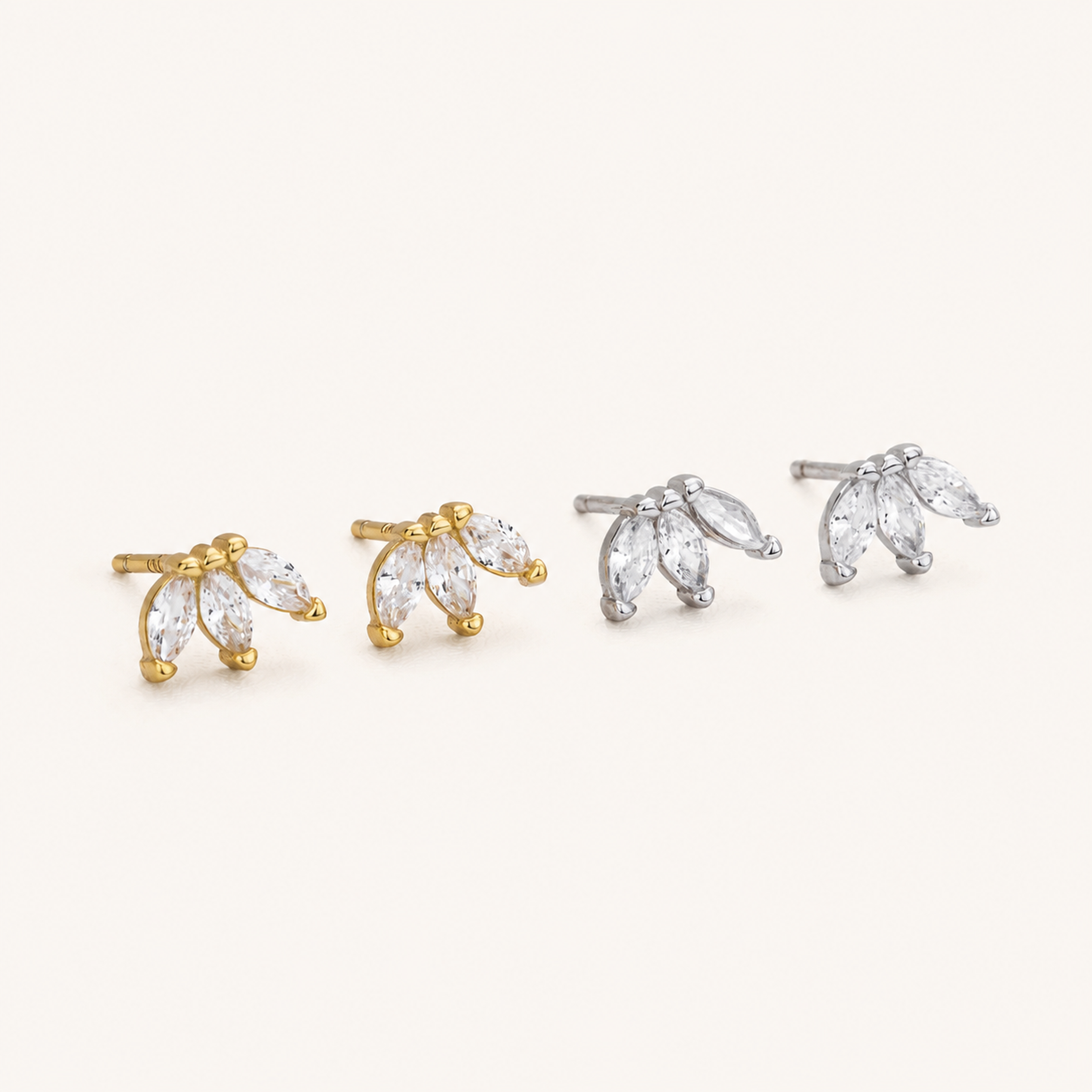 Sterling Silver Marquise Zirconia Crown Stud Earrings detail