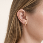 Sterling Silver Geometric Rhombus Zirconia Stud Earrings worn on the ear