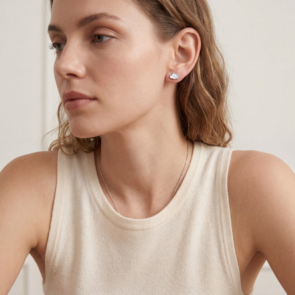 Mother-of-Pearl Cloud Titanium Stud Earrings - image 3