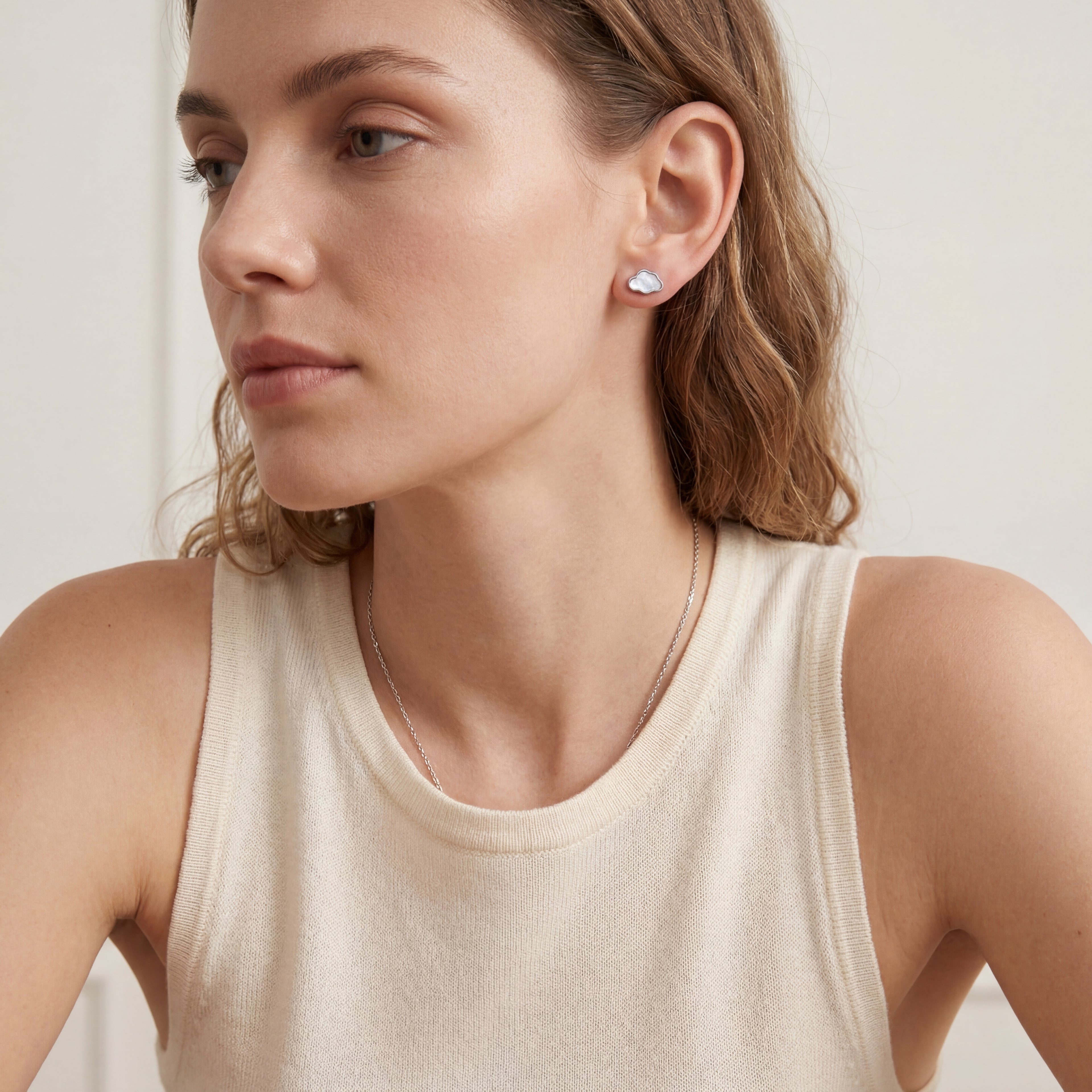 Mother-of-Pearl Cloud Titanium Stud Earrings - image 3