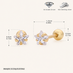 Sterling Silver Five-Point Star Zirconia Flat Back Earrings - Gold / 4mm