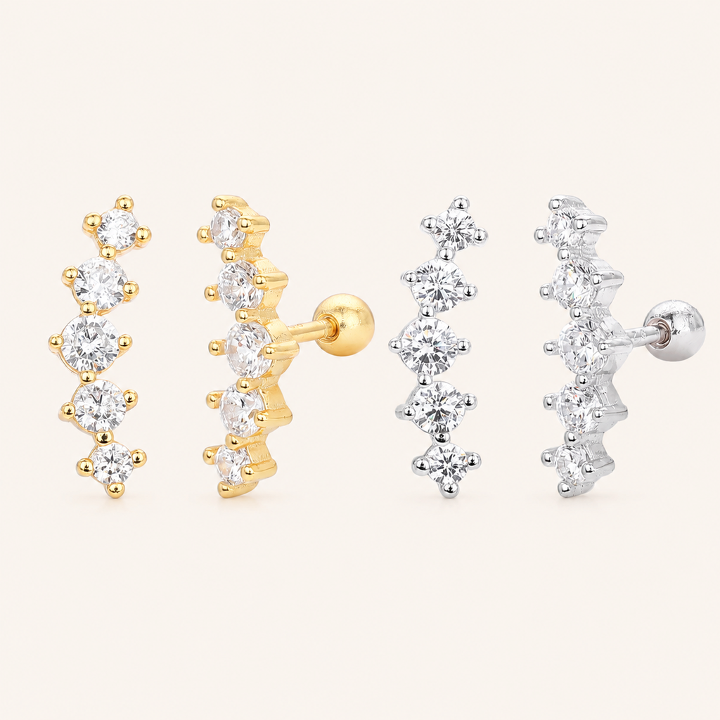 Sterling Silver Zirconia Solitaire Flat Back Earrings