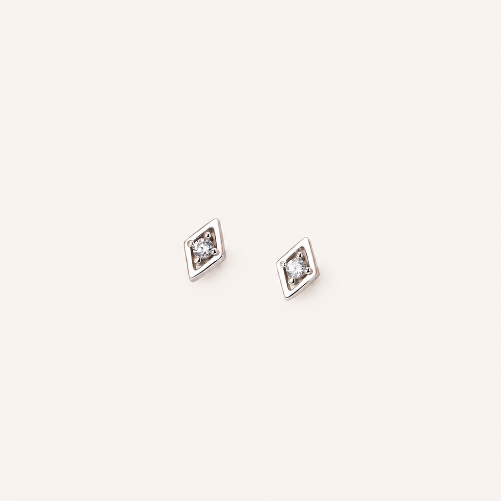 Sterling Silver Rhombus Zirconia Tassel Stud Earrings detail view